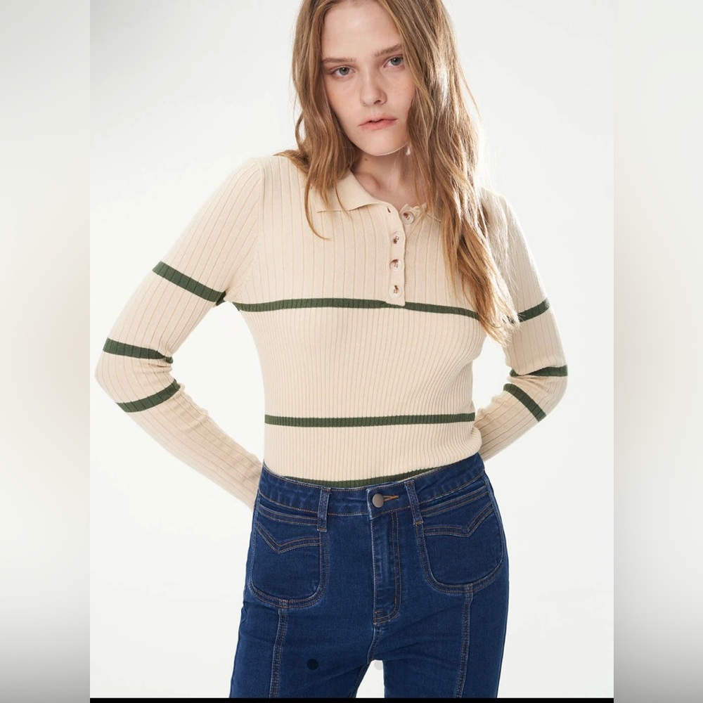 Striped long sleeved polo